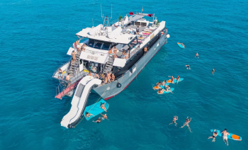 Ibiza Full Day Catamaran Event from Playa d’en Bossa to Cala Jondal