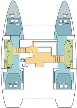 0 Comfort Class Catamaran – 4 Ensuite Cabins with A/C, Skipper & Host